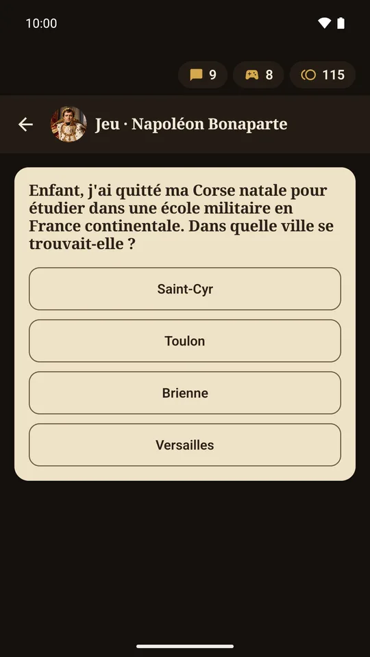 Jeu : question à choix multiple posée par Napoléon Bonaparte